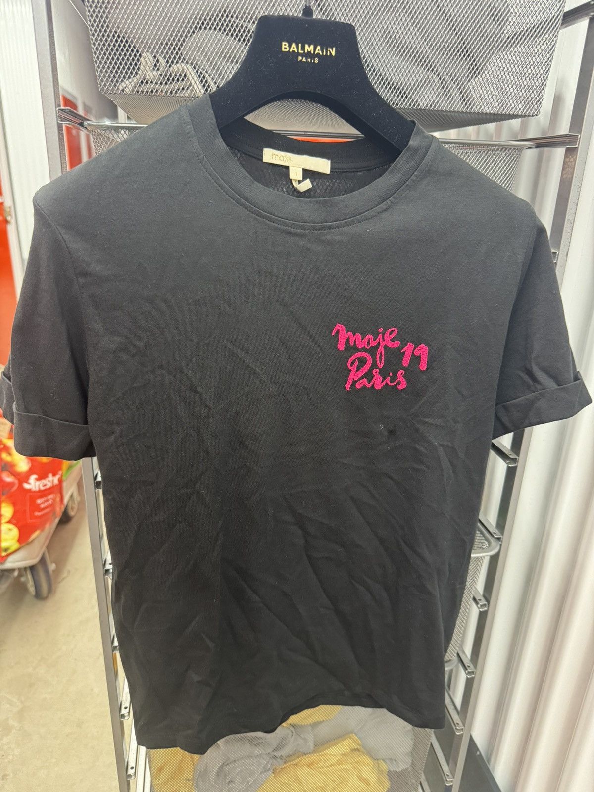 Maje Maje T-Shirt Black Pink Embroidered Paris Here & Away Size 1 Size S / US 4 / IT 40 - 1 Thumbnail