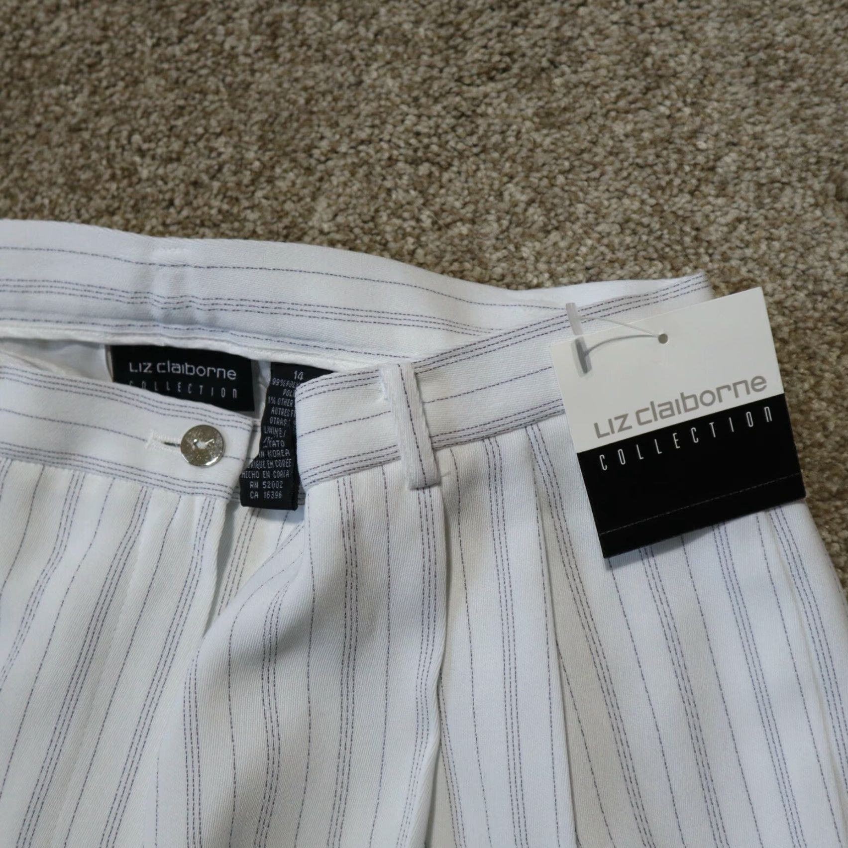 Liz Claiborne VINTAGE Liz Claiborne Pants White Pin Stripe Chino Wide-Leg Regular 14 Inches Adult Womens Size 36" / US 14 / IT 50 - 2 Thumbnail