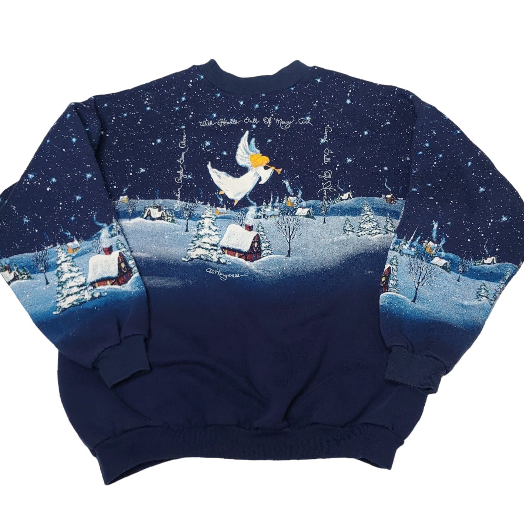 Vintage VINTAGE Artisans Sweatshirt Christmas Angel Blue Cotton Blend All Over Print Pullover Women Small Holiday Christmas Size S / US 4 / IT 40 - 4 Thumbnail