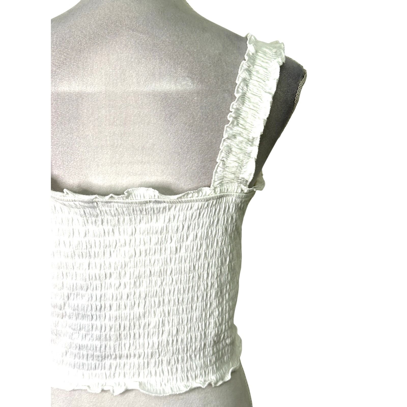 Other Vero Moda Cropped Tank Top Frill Smocked White Womens XL NWT Size XL / US 12-14 / IT 48-50 - 7 Thumbnail