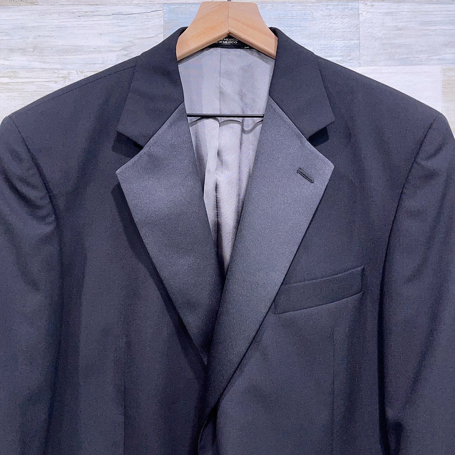 Stafford Stafford 100% Wool Notch Collar Tuxedo Suit Black 44L 40x30 Size 44R - 3 Thumbnail