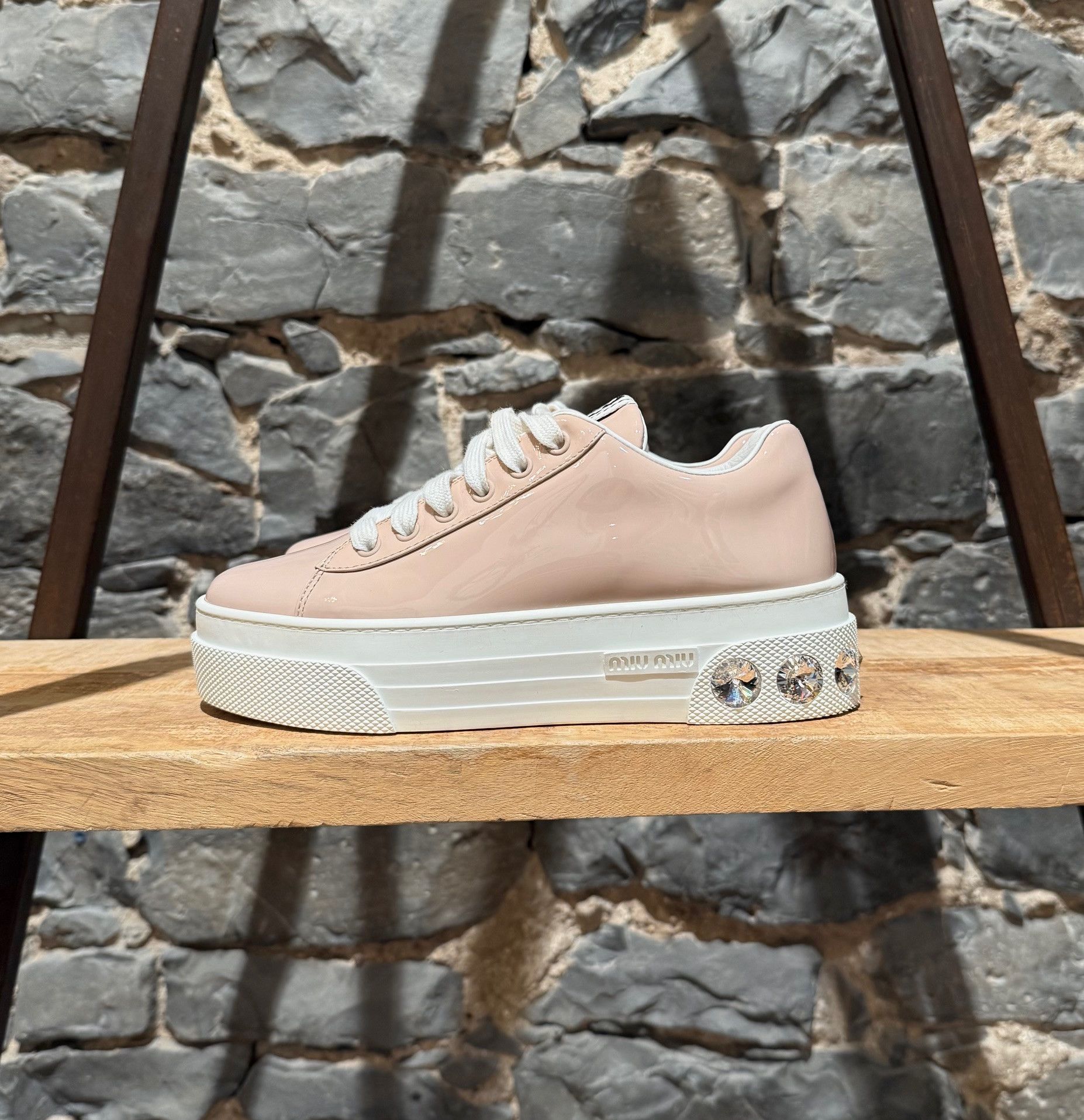 Miu Miu Miu Miu Pink Patent Crystal Heel Platform Sneakers Size US 6 / IT 36 - 4 Thumbnail