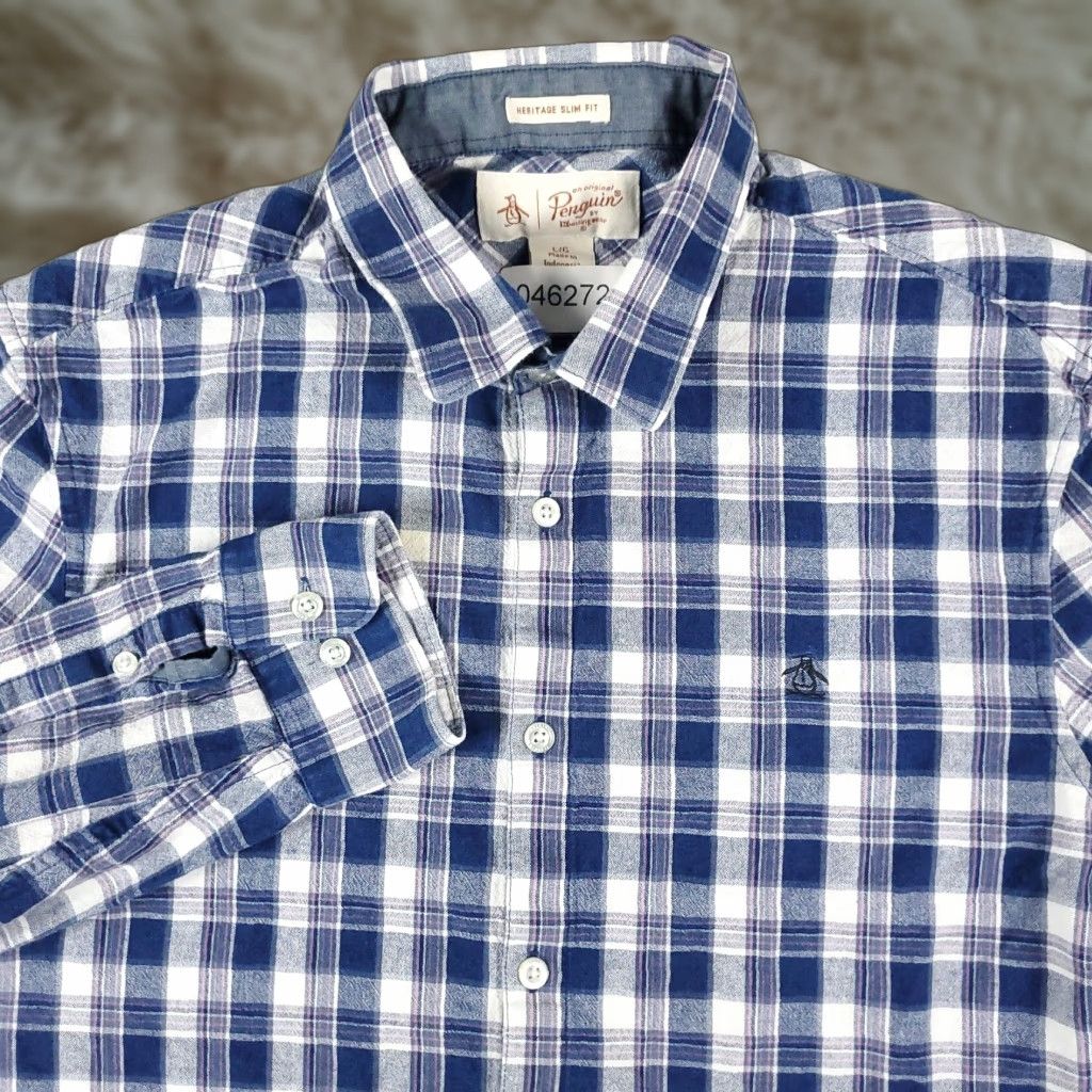 Original Penguin VINTAGE Penguin Shirt Mens Size Large Blue Plaid Button-Up Collared Long Sleeve Original Penguin Casual Casual Shirt - Men L Blue Plaid 90s/Preppy Size US L / EU 52-54 / 3 - 1 Thumbnail
