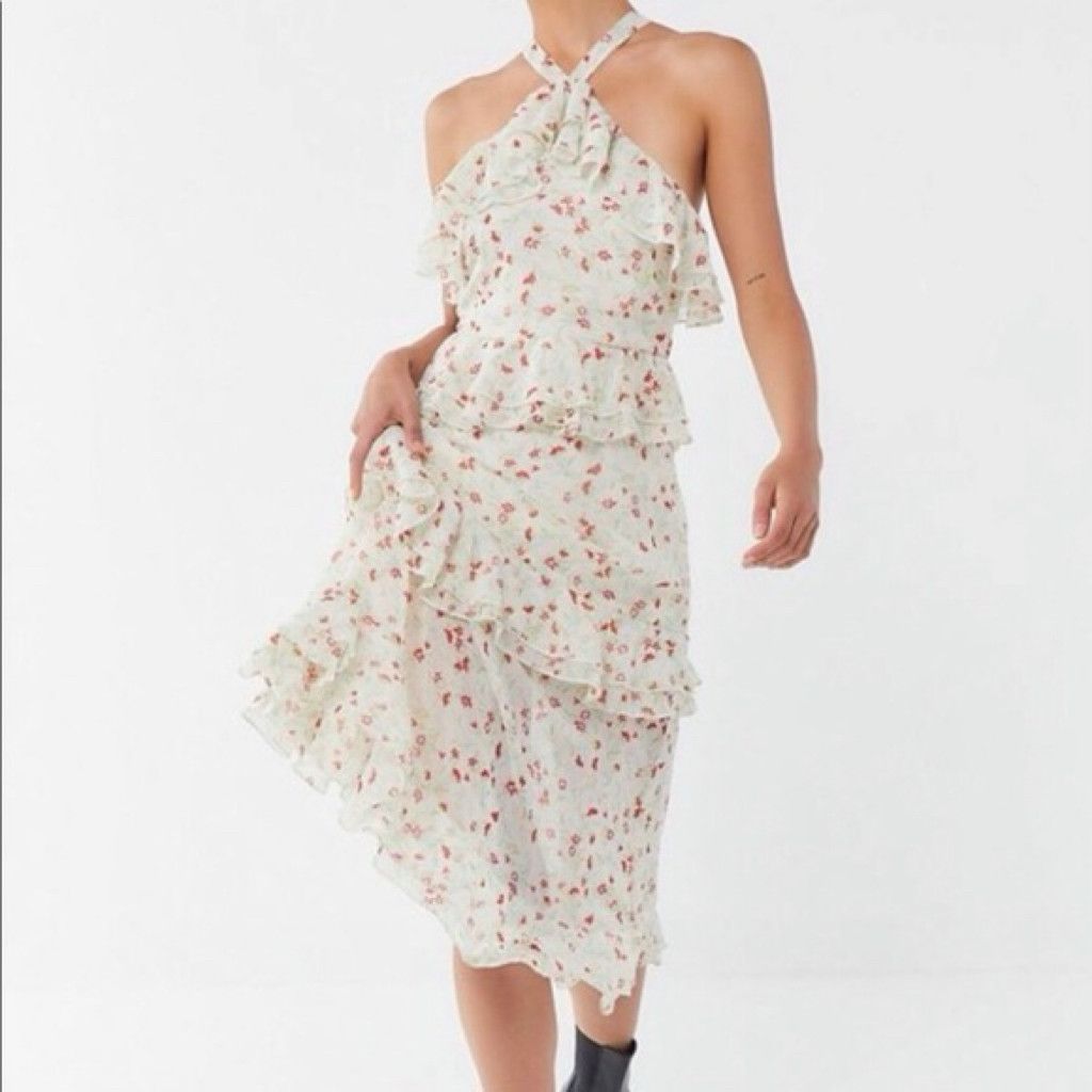 Urban Outfitters Floral Ruffle Halter Midi Dress Size S / US 4 / IT 40 - 1 Thumbnail