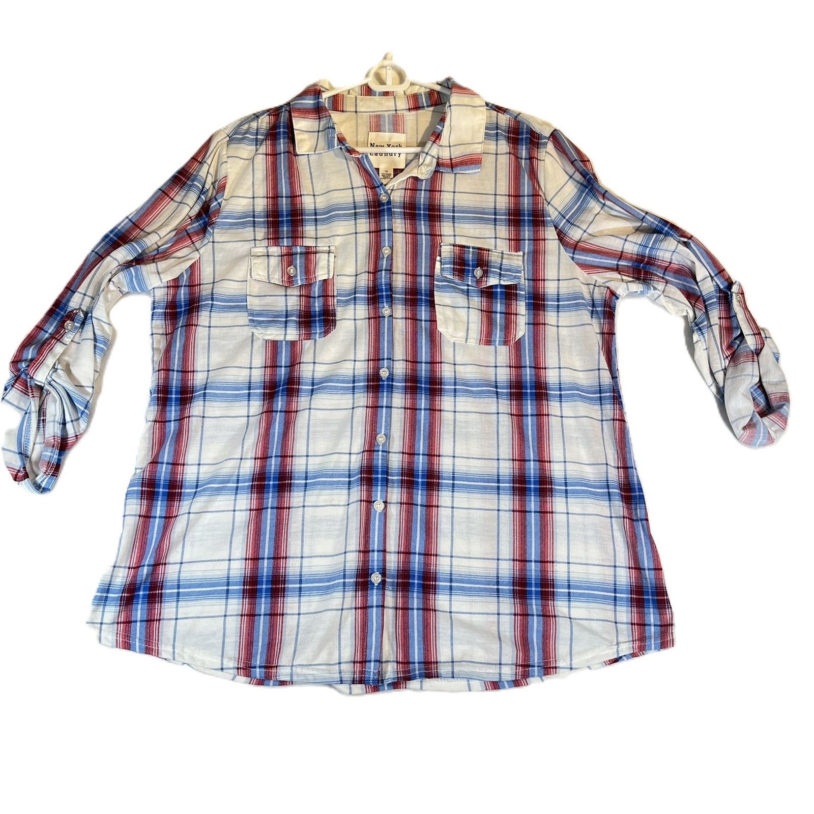 Other New York Laundry Button Flannel Top Woman 1X Roll Tab Sleeve Size XXL / US 16-18 / IT 52-54 - 1 Thumbnail