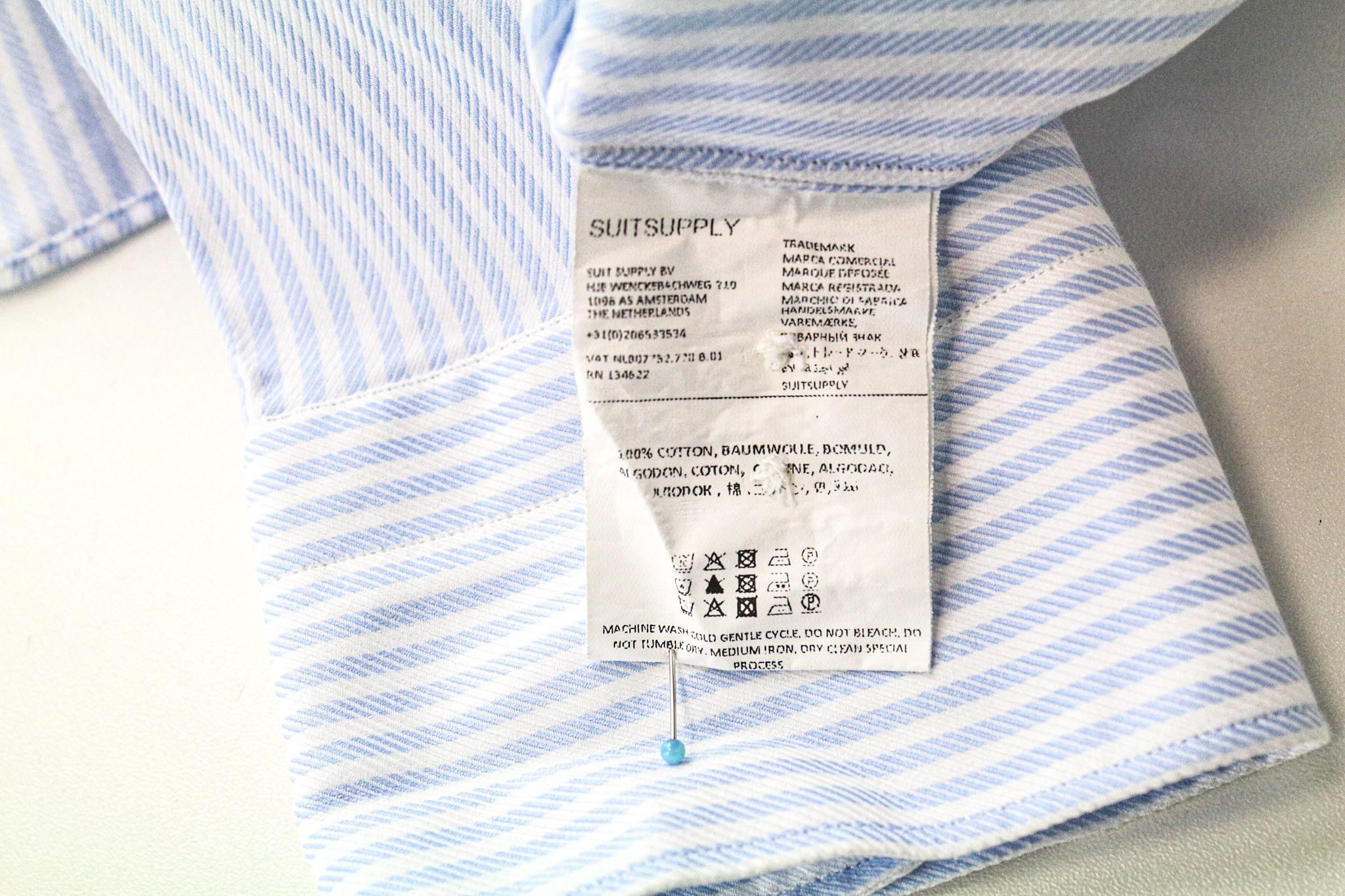 Suitsupply ~L Slim Blue Cotton Striped Button-Up Shirt 78724 Size US L / EU 52-54 / 3 - 5 Thumbnail