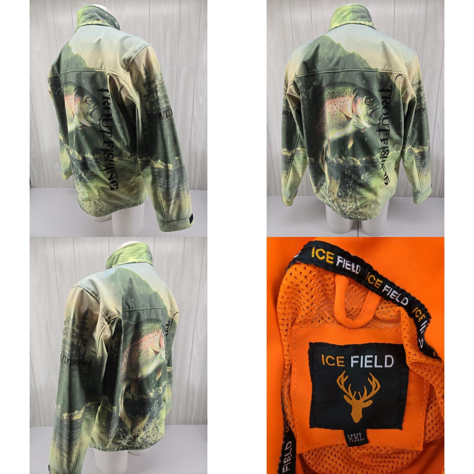 Gloverall IceField Trout Fishing All Over Print Green Gore Tex Jacket Soft Shell 2XL Mens Windbreaker Regular Size XL? Size US XXL / EU 58 / 5 - 8 Thumbnail