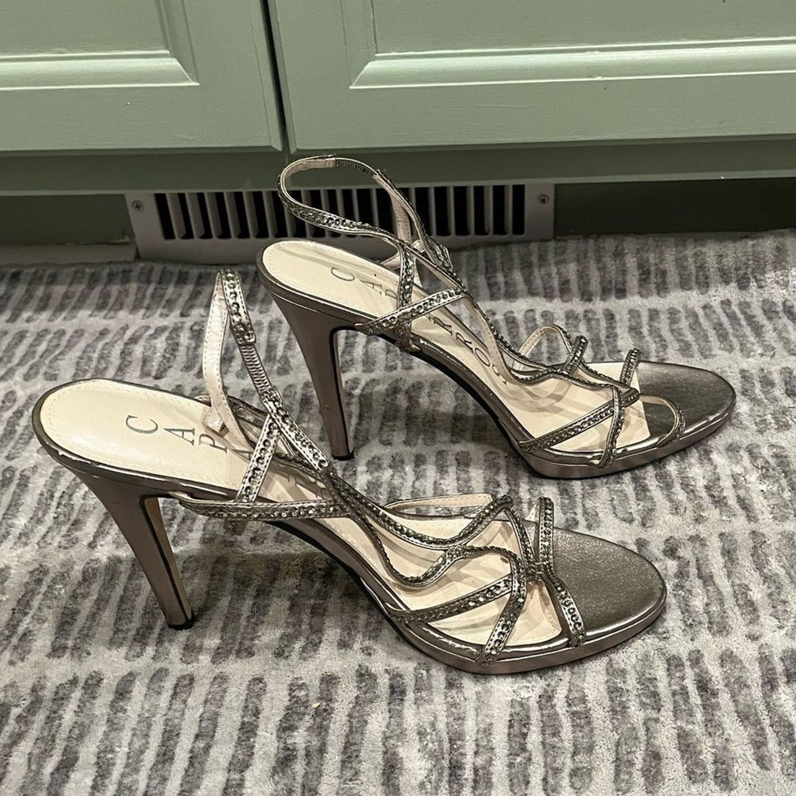 Vintage Caparros Stiletto Rhinestone Strappy High Heels Sz 9.5 B Size US 9.5 / IT 39.5 - 6 Thumbnail