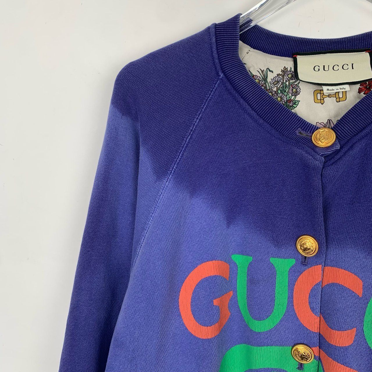 Gucci Gucci Logo-Print Tie-Dye Effect Blue Cotton Cardigan (Size X Size US XS / EU 42 / 0 - 7 Thumbnail