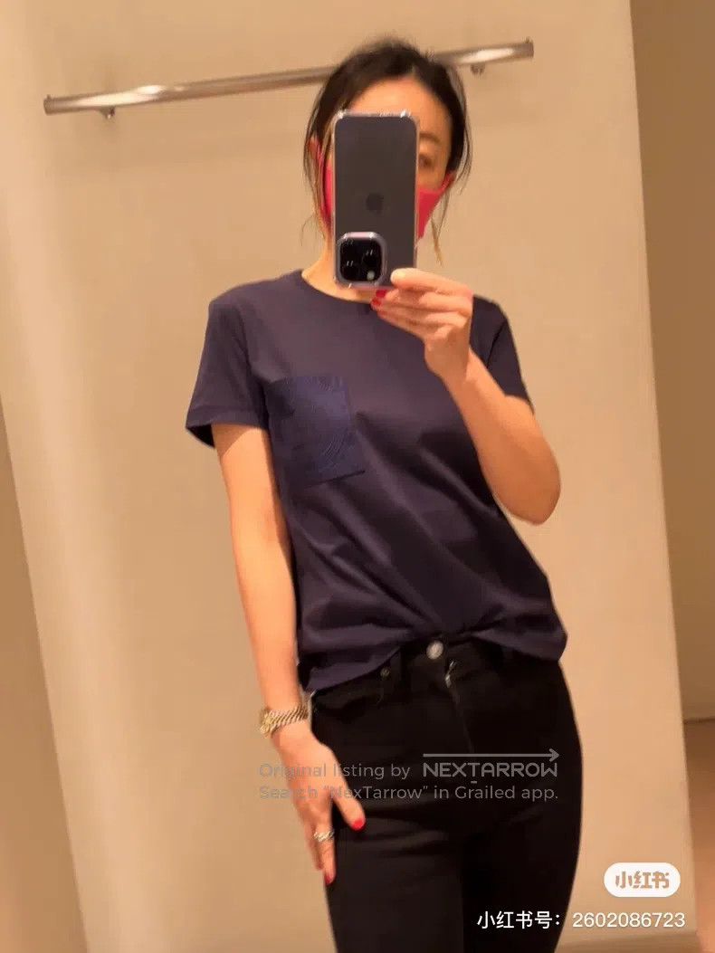 Hermes Hermes Navy Blue Pocket Embroidered Short Sleeve T-Shirt T Size XXS / US 00 / IT 34 - 7 Thumbnail
