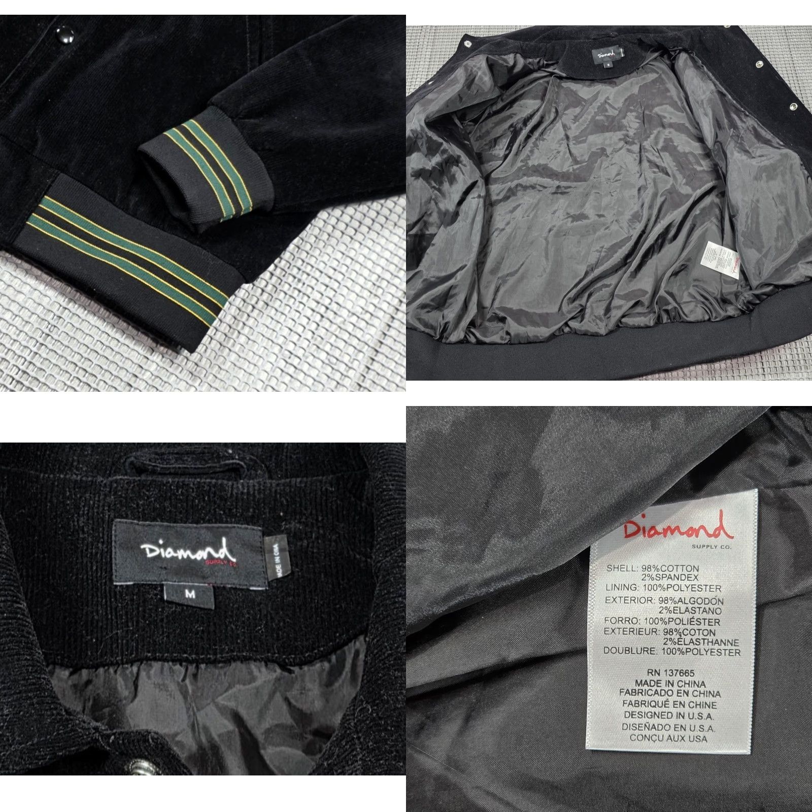 Diamond Supply Co. Diamond Supply Co. Corduroy Stadium Varsity Jacket Men M Snap Bomber Black Gold Size US M / EU 48-50 / 2 - 8 Thumbnail