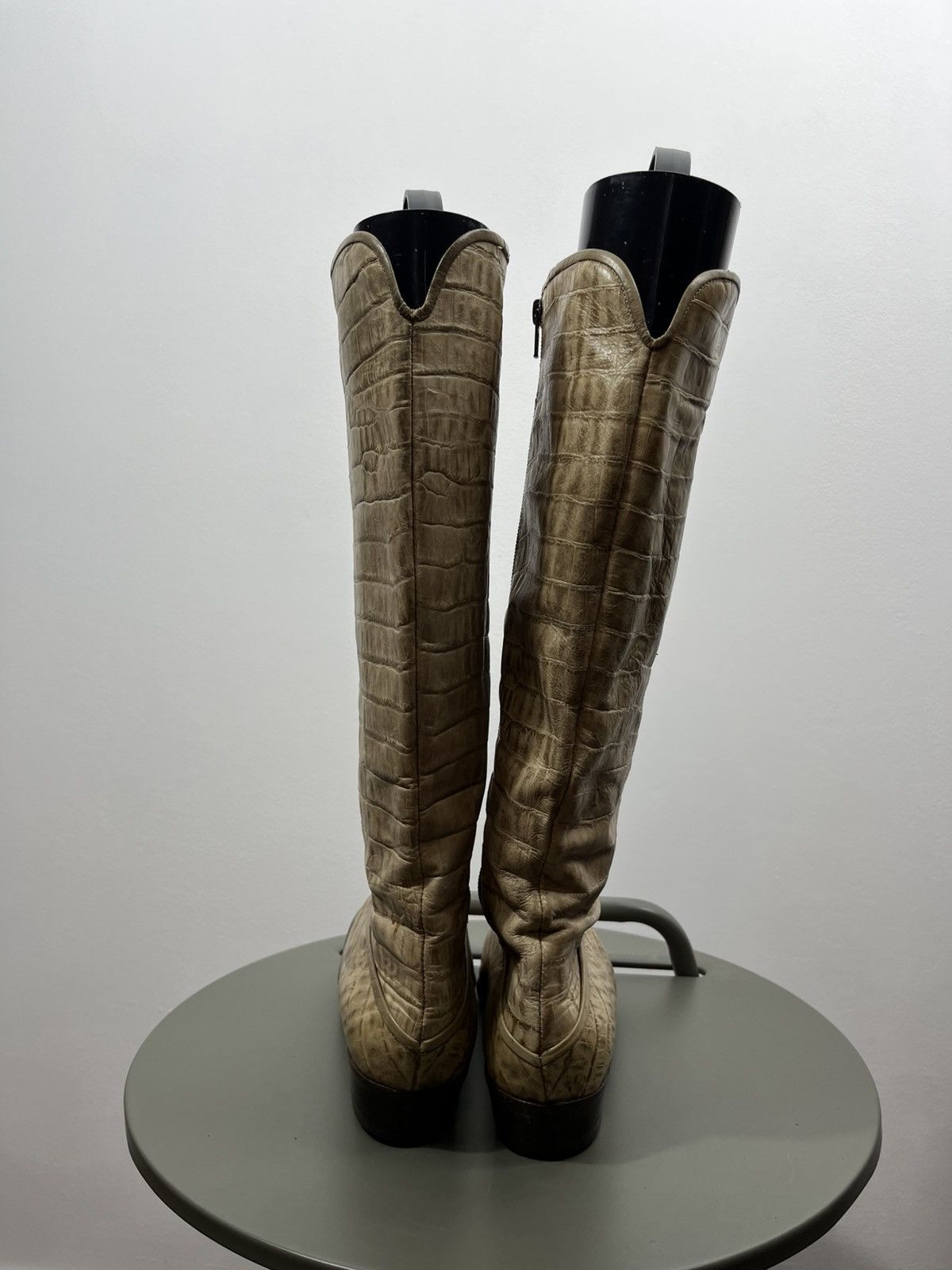 Other Vintage Croc-Embossed Leather Tall Boots Beige Size 37.5 Size US 7 / IT 37 - 11 Thumbnail