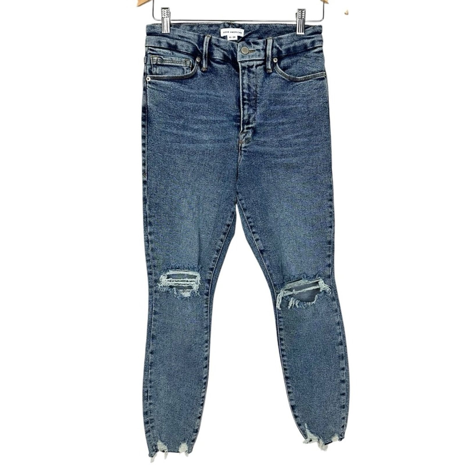 Good American Good American Good Crop Jeans Distressed Medium Wash Size 6 Size 28" / US 6 / IT 42 - 4 Thumbnail