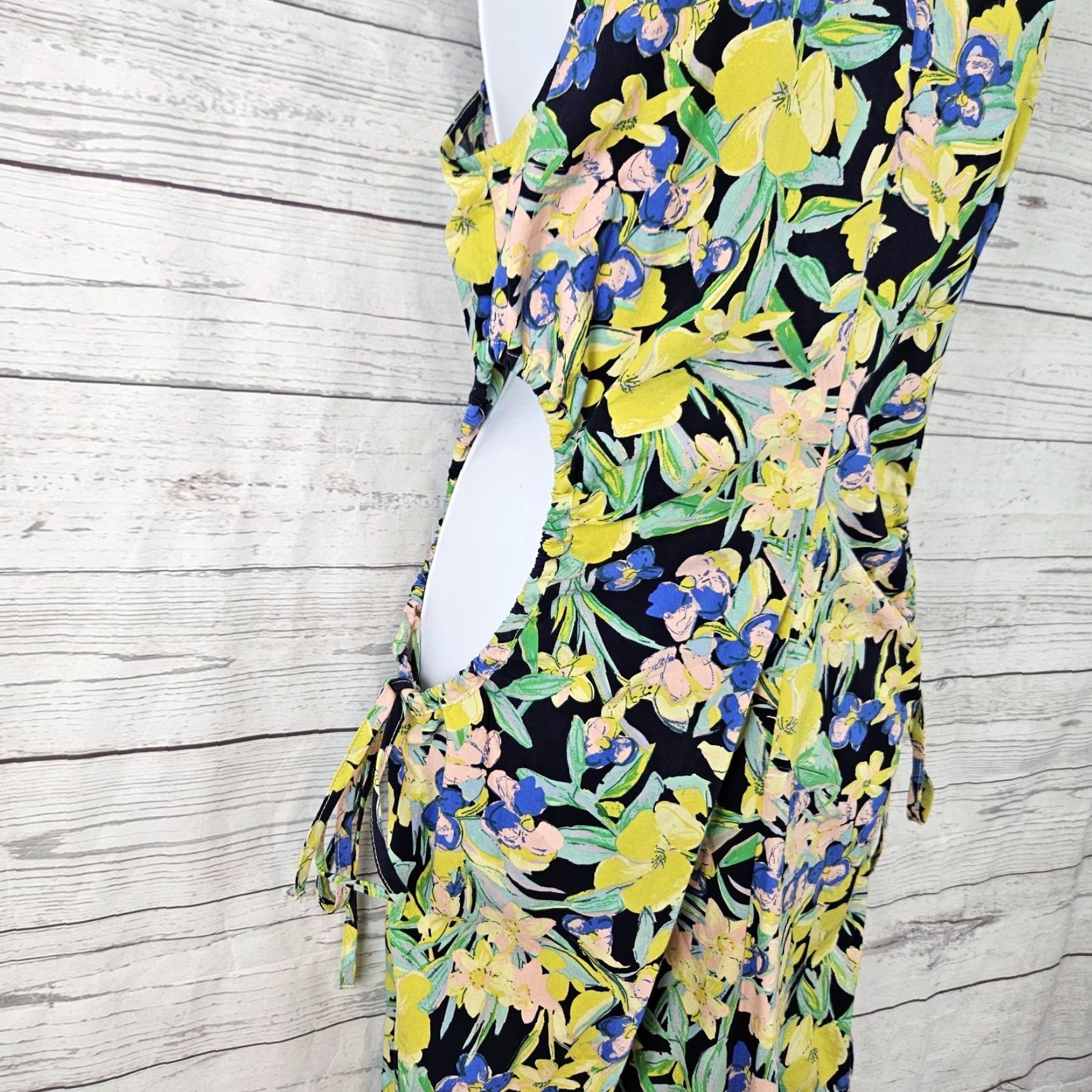 Topshop Topshop Womens Dress Sz 6 Green Yellow Floral Sleeveless Cotton Mini Dress Womens Topshop Size 6 Green Floral Sleeveless Cotton Short Dress Size M / US 6-8 / IT 42-44 - 3 Thumbnail
