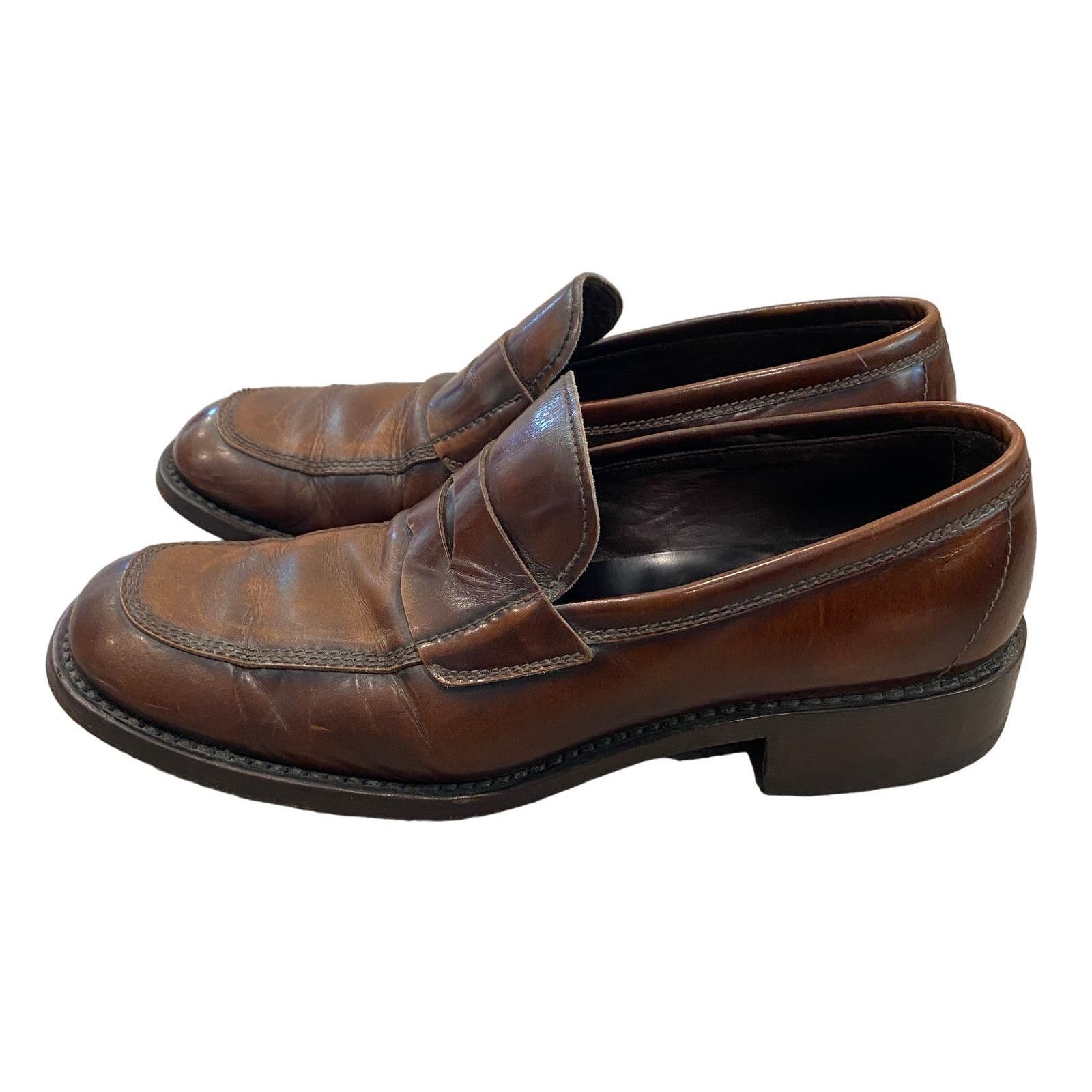image of Prada Brown Leather Slip On Penny Loafers Men's 10.5
