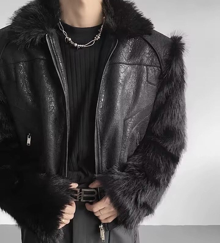 Leather Streetwear Designer Fur PU Leather Patchwork Jacket Size US L / EU 52-54 / 3 - 8 Thumbnail