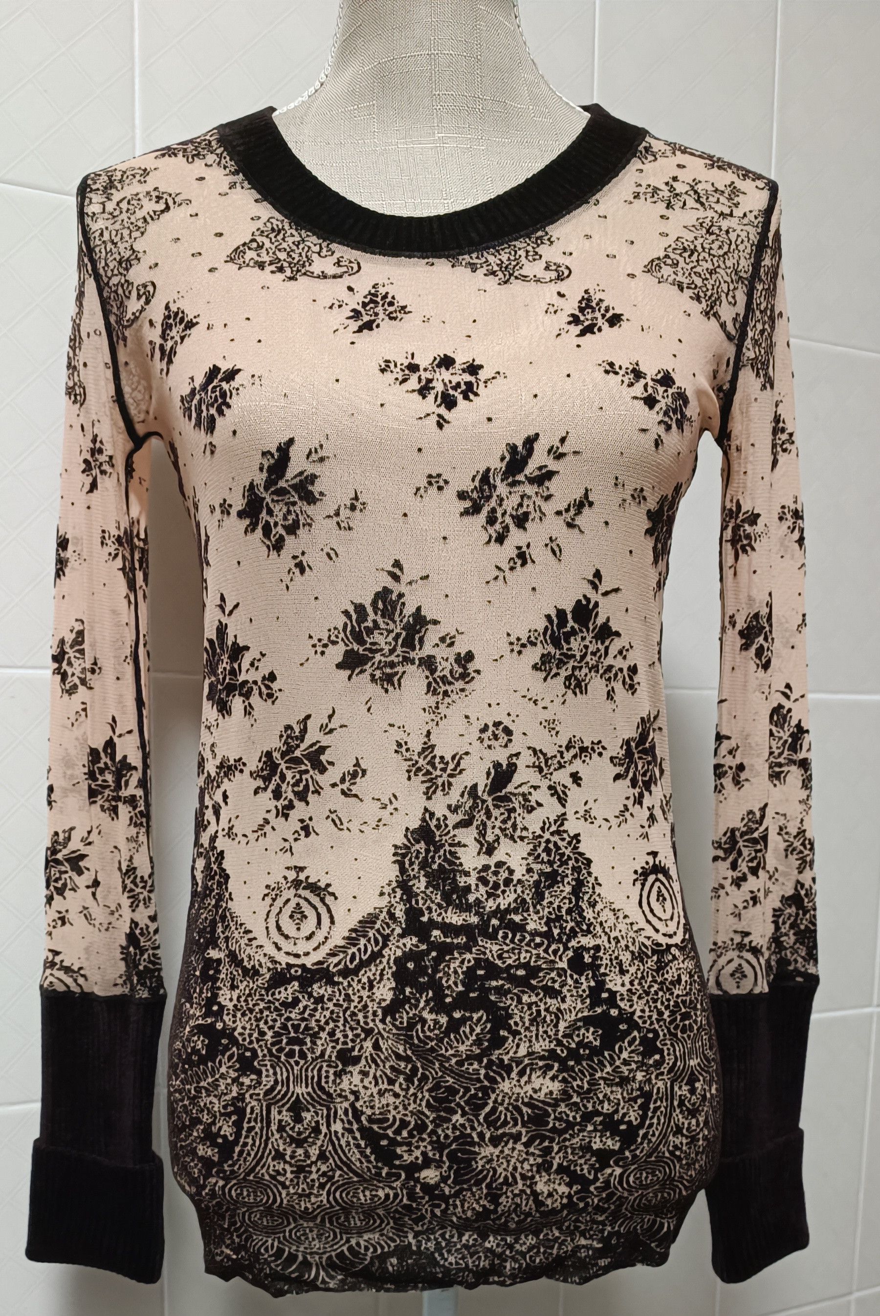 image of Archival Clothing x Jean Paul Gaultier Nude Top With Dark Brown Velvet Details in Nude/Dark Brown, 