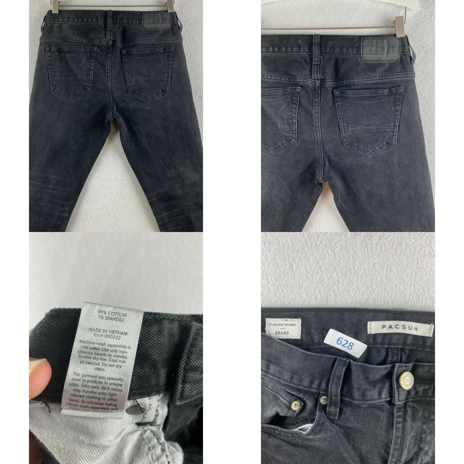 Pacsun PacSun Jeans Mens 28 x 30 Black Tapered Stacked Skinny Stretch Distressed Rip Jeans Size US 28 / EU 44 - 8 Thumbnail