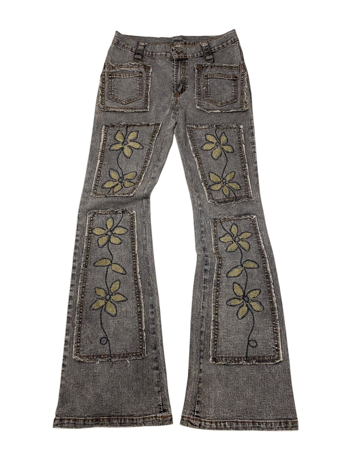 If Six Was Nine 2000's Japanese Floral Flared Seawashed Bootcut Jeans Size US 27 - 1 Thumbnail