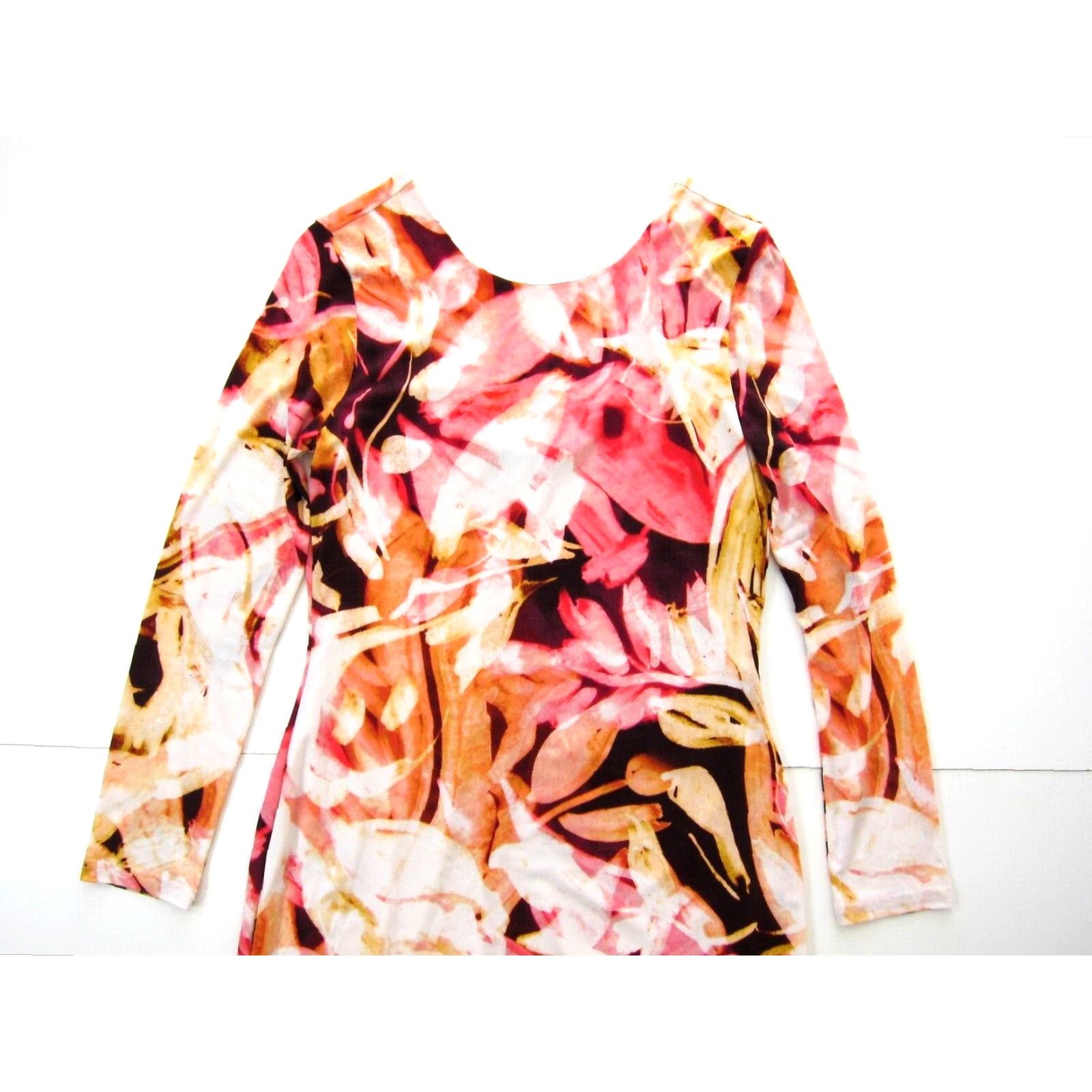 Pinko Jennifer Lopez Pink Floral Stretch Long Sleeve Low Back Sheath Dress L Size L / US 10 / IT 46 - 6 Thumbnail