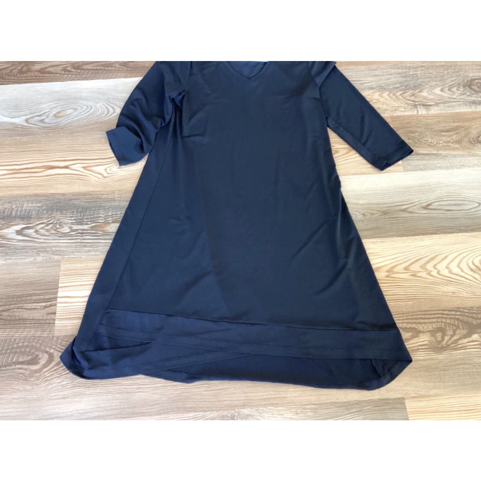 Vintage NEW DIRECTIONS Black Swing Dress Women Regular Size S 3/4 Sleeve Knee Length Trapeze Solid Size S / US 4 / IT 40 - 2 Thumbnail
