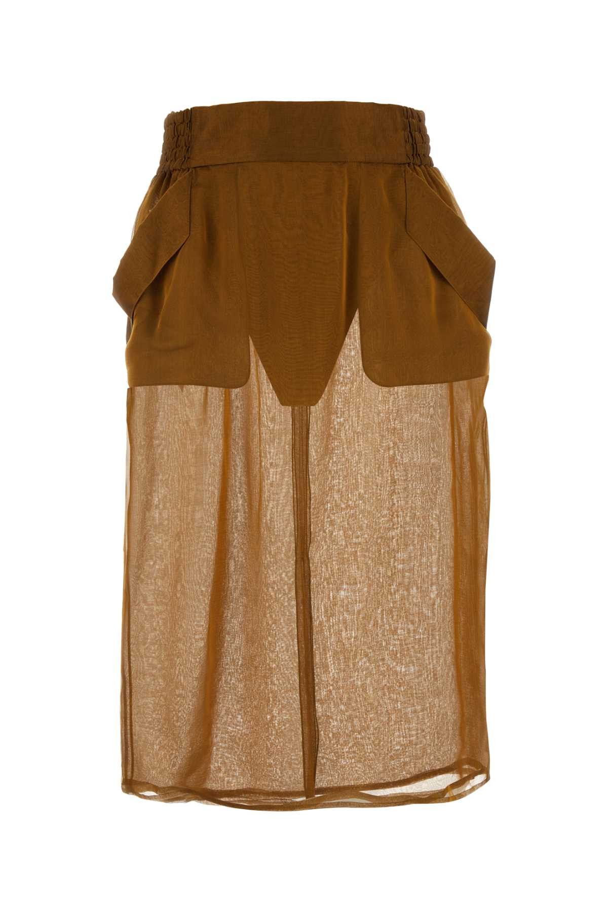 image of Saint Laurent Paris Copper Silk Skirt in Orange, Women's (Size 28)