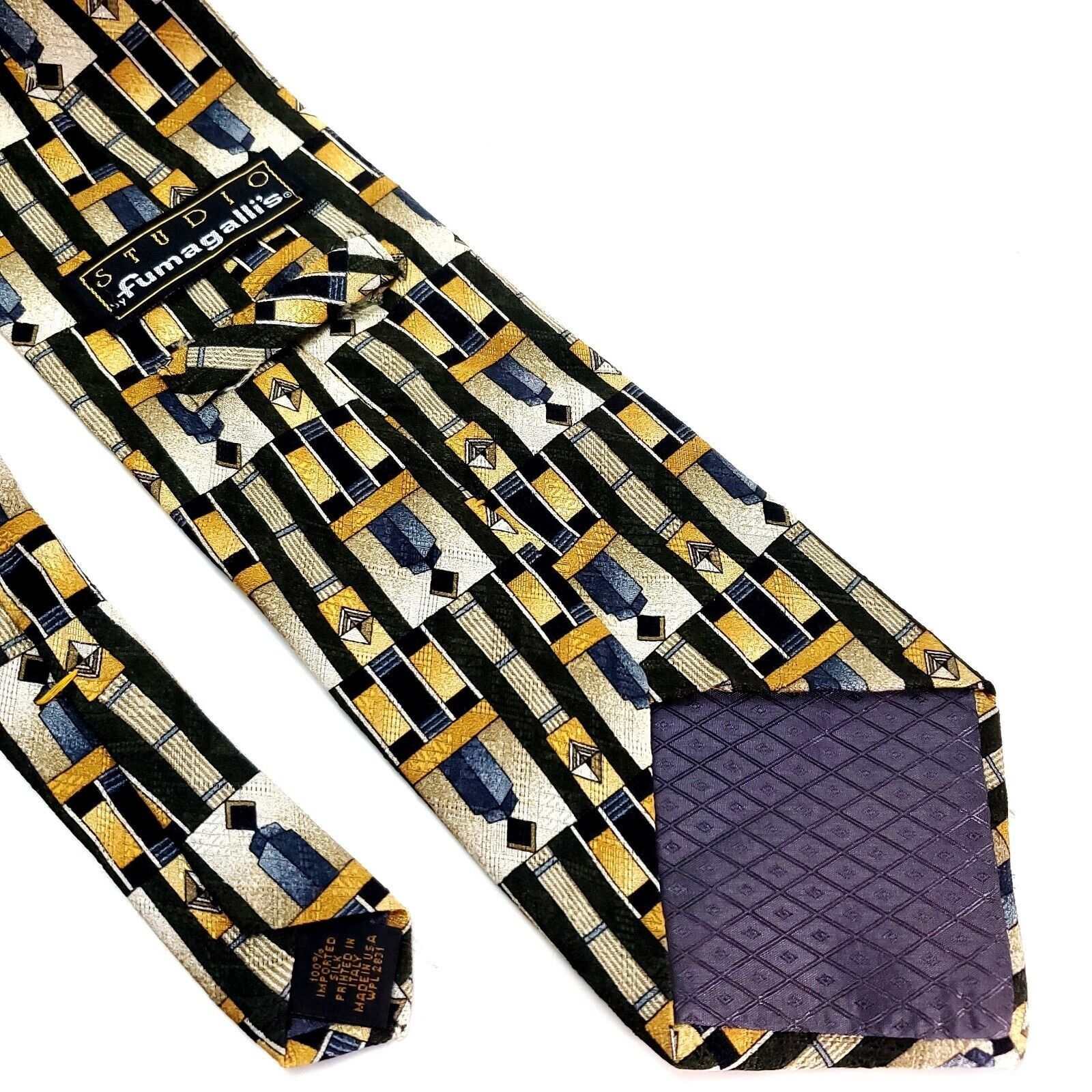 Fumagalli Fumagalli Silk Tie Print Yellow Abstract Short Wide Size ONE SIZE - 5 Thumbnail