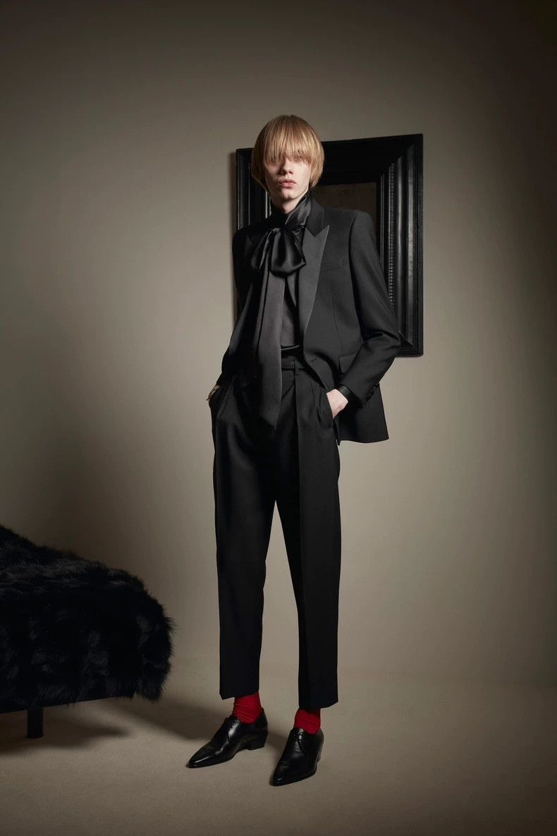 Saint Laurent Paris Saint Laurent Paris Fall/Winter 20 Satin Sword Collar Blac Size 48R - 6 Thumbnail