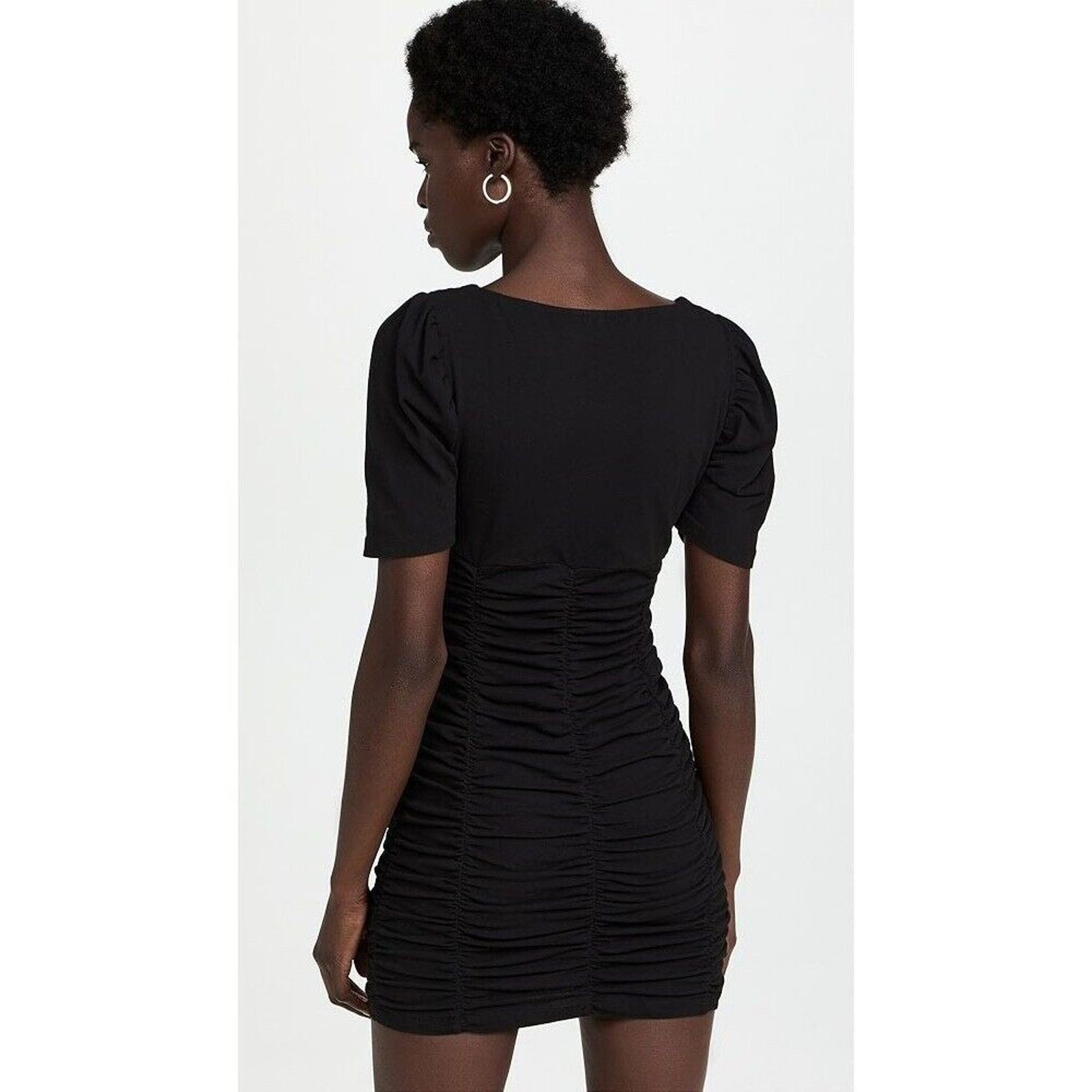 MONROW Monrow Shirred Mini Dress Black Square Neck Fitted NWT Small Size S / US 4 / IT 40 - 2 Thumbnail