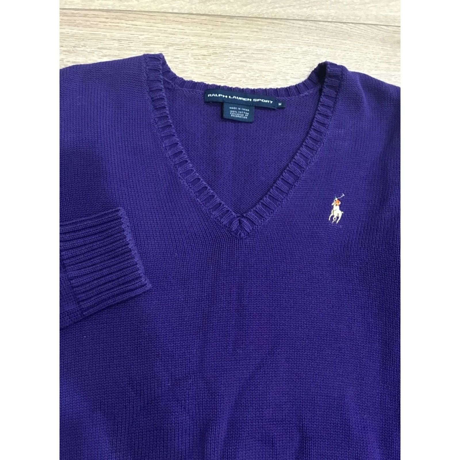 Ralph Lauren VINTAGE Ralph Lauren Sport Women’s V-neck Flesh Pony Sweater Cotton Size M Purple Women Pullover M Size M / US 6-8 / IT 42-44 - 2 Thumbnail