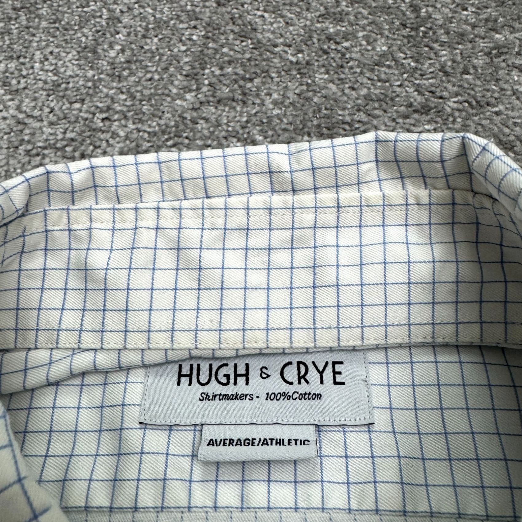 Vintage Hugh & Crye Dress Shirt Mens Medium Blue White Check Cotton Athletic Fit Collared Long Sleeve Button Size 40R - 7 Thumbnail