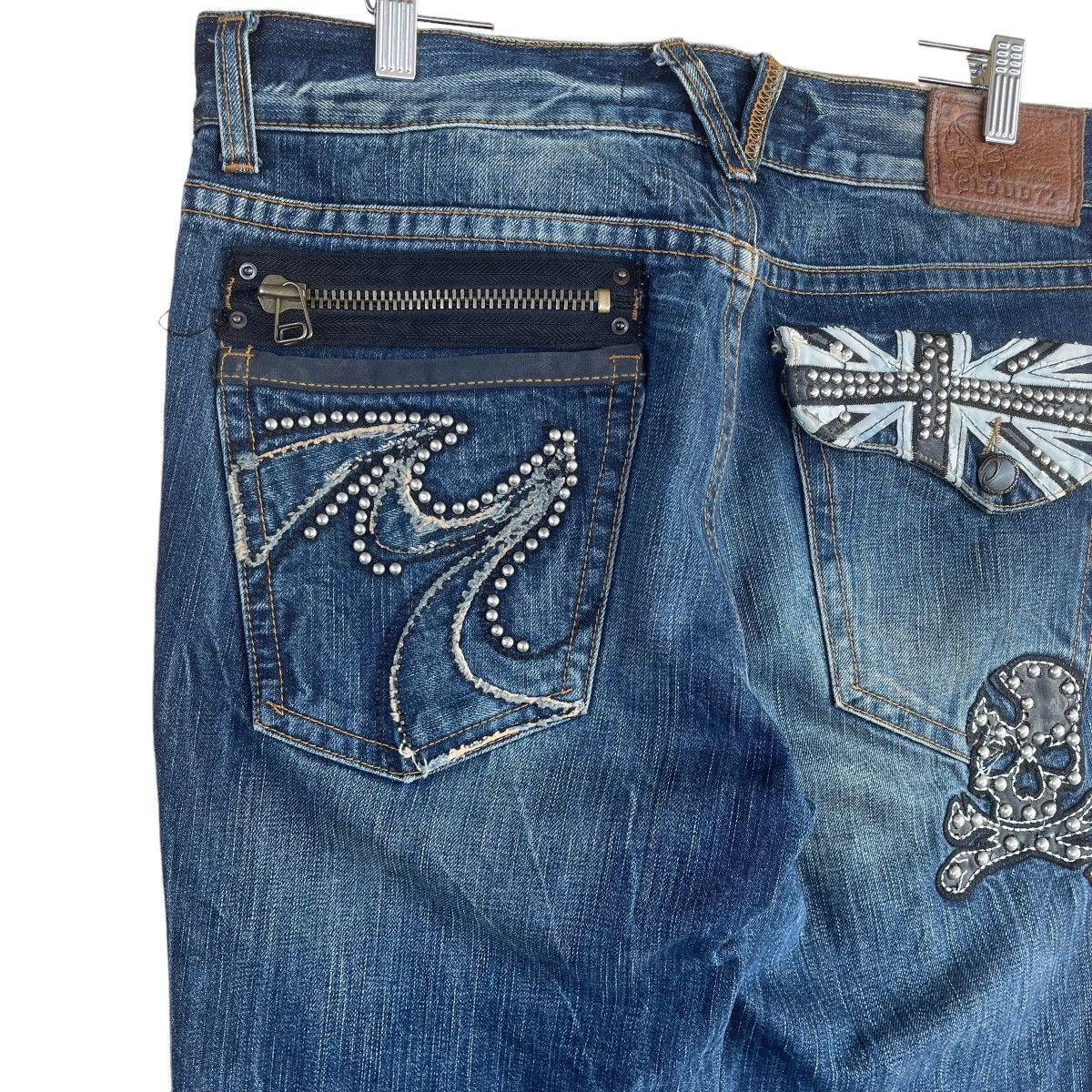 Japanese Brand Cloud 72 Skull Embroidered Jeans Size US 35 - 15 Thumbnail