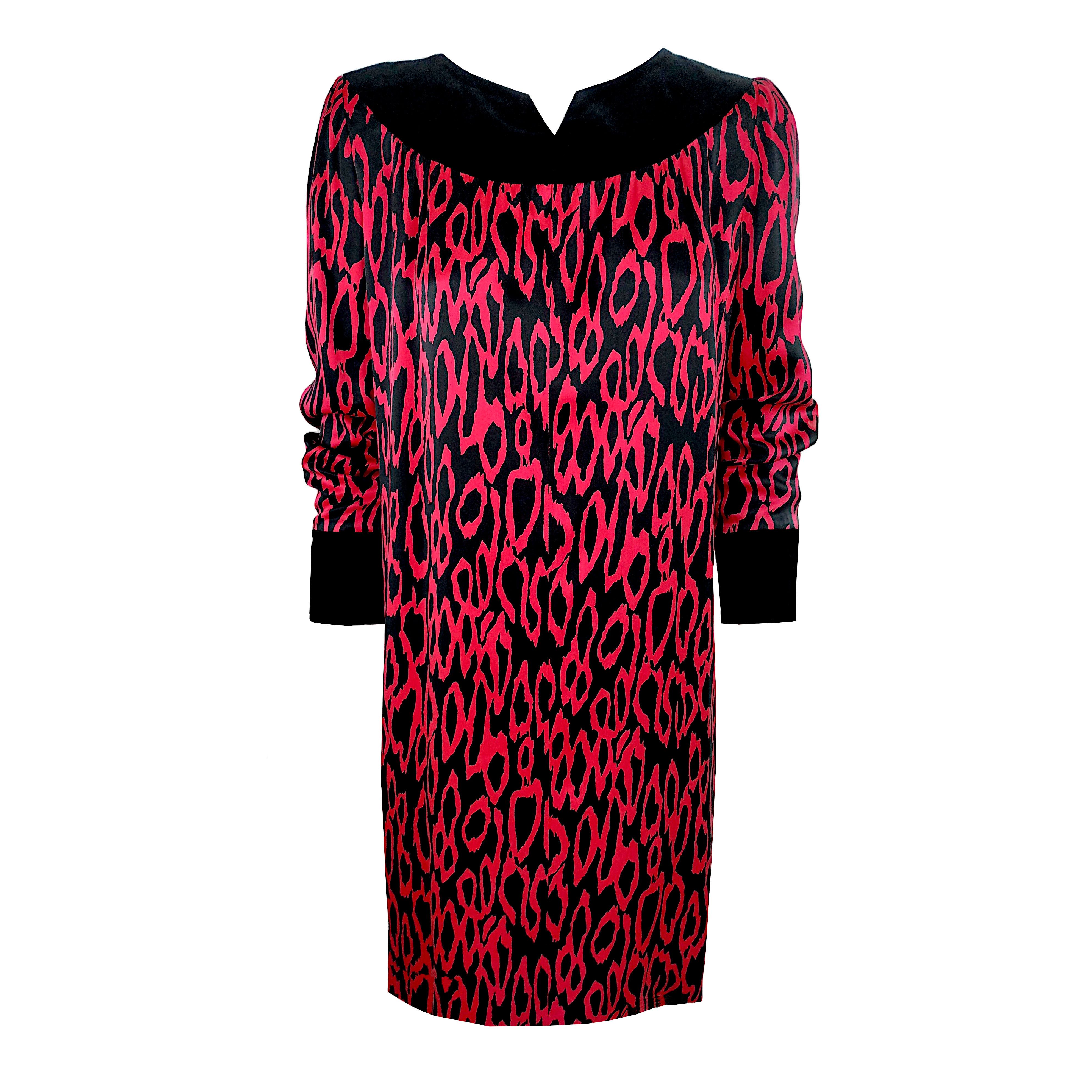 Givenchy Rare Vintage 90s Silk Dress Red Abstract Animal Print Size S / US 4 / IT 40 - 2 Thumbnail