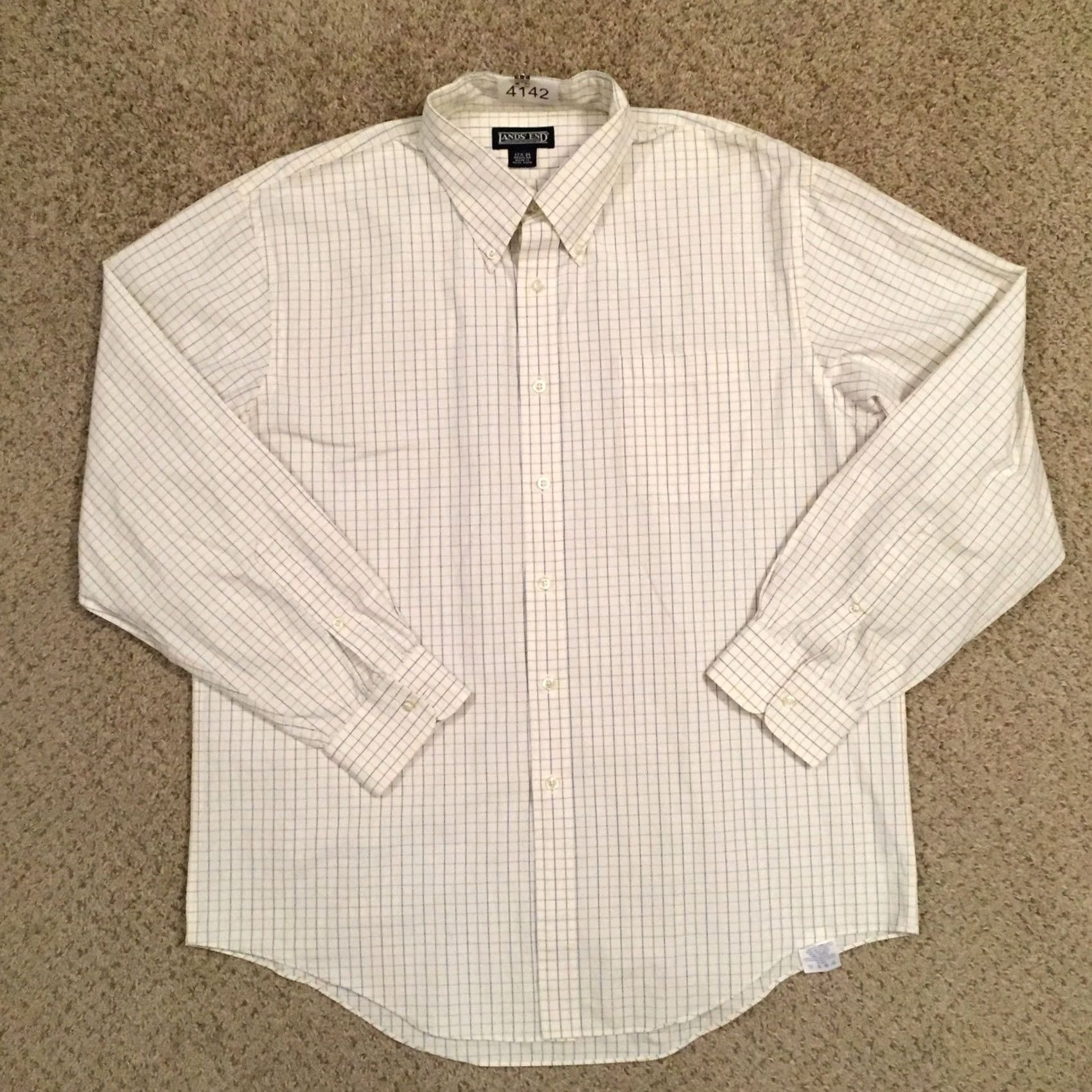 Lands' End Lands' End Shirt Mens XL Beige Blue Plaid Long Sleeve Button-Down Collar Shirt Mens Button-Up Front-Button Size US XL / EU 56 / 4 - 2 Thumbnail