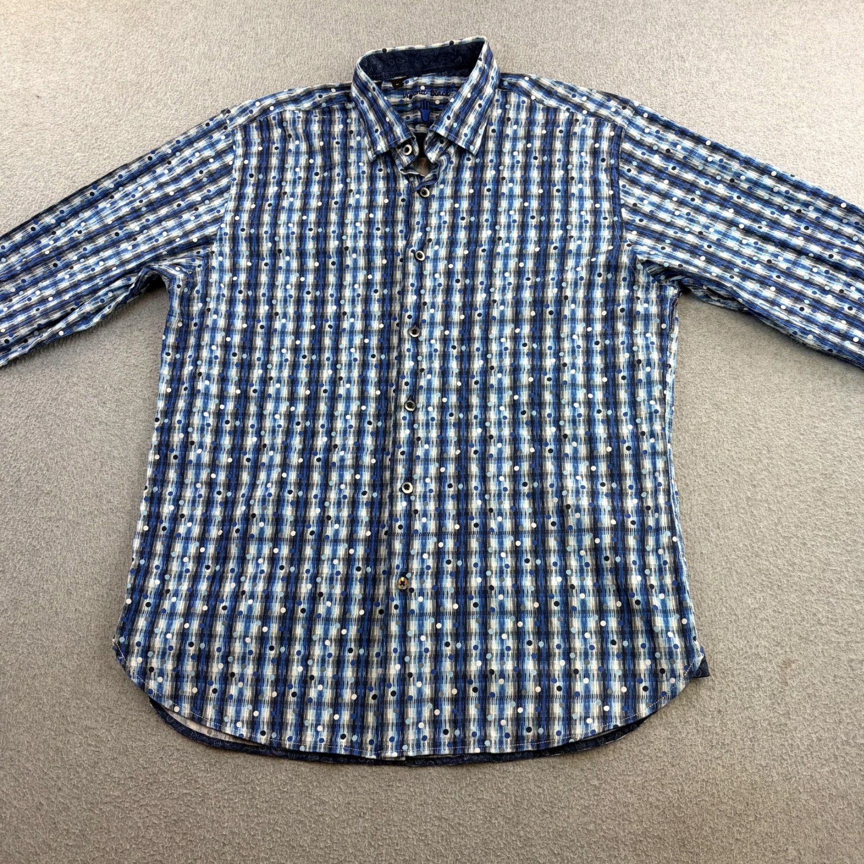 Vintage Visconti Black Shirt Mens L Blue Polka Dot Long Sleeve Button Up Casual Size US L / EU 52-54 / 3 - 4 Thumbnail