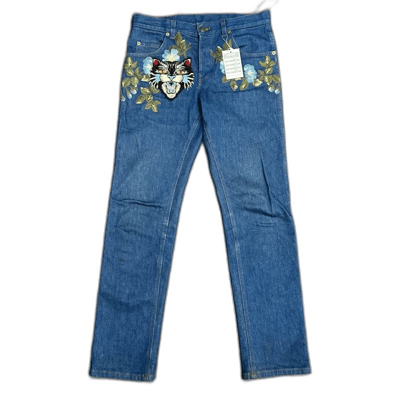 Gucci Gucci Tiger Head Denim Pants Size 31-2506 Size US 31 - 1 Thumbnail