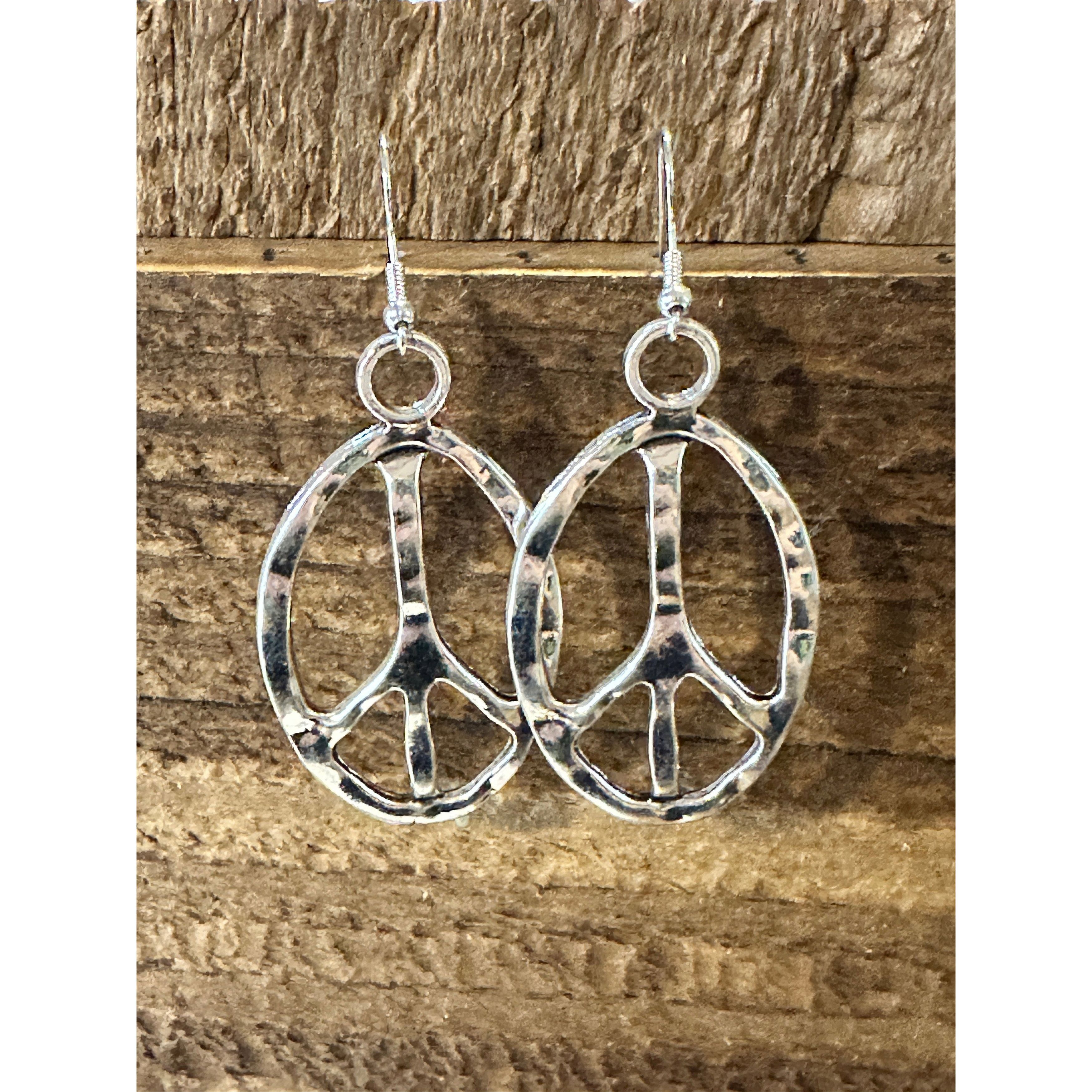 Other Boho Vintage Hippie Peace Sign Dangle Wire Earrings, Silver Size ONE SIZE - 1 Thumbnail