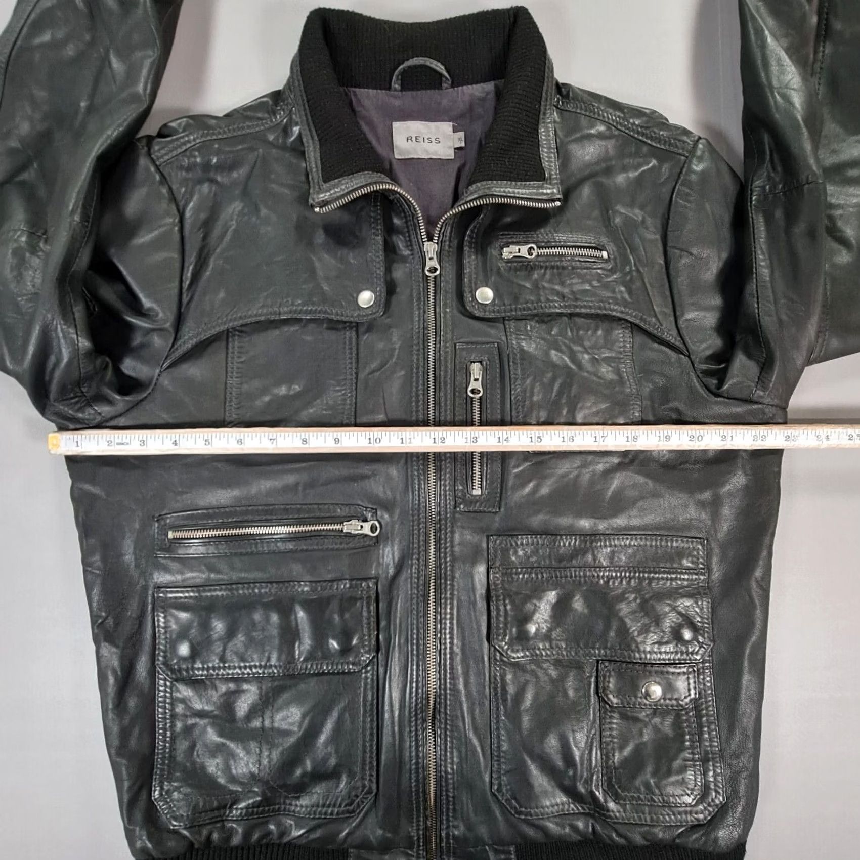 Reiss REISS Mens Leather Jacket Black XL Biker Bomber Full Zip Size US XL / EU 56 / 4 - 7 Thumbnail