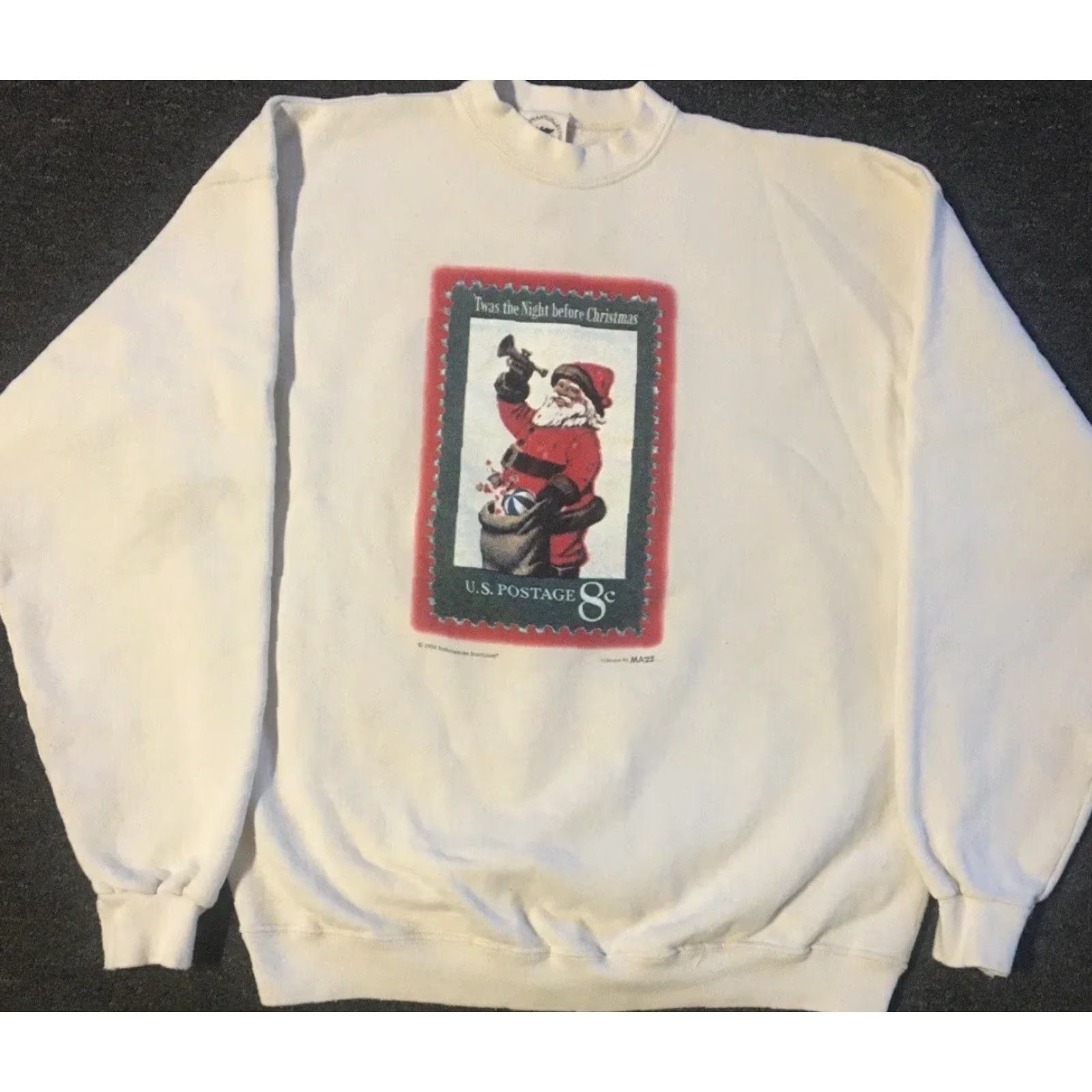 Stampd VINTAGE Smithsonian Institution Hoodie M Santa Postage Stamp Christmas Sweatshirt Beige Feathered Glitter 90s Fun Mens Size US M / EU 48-50 / 2 - 2 Thumbnail