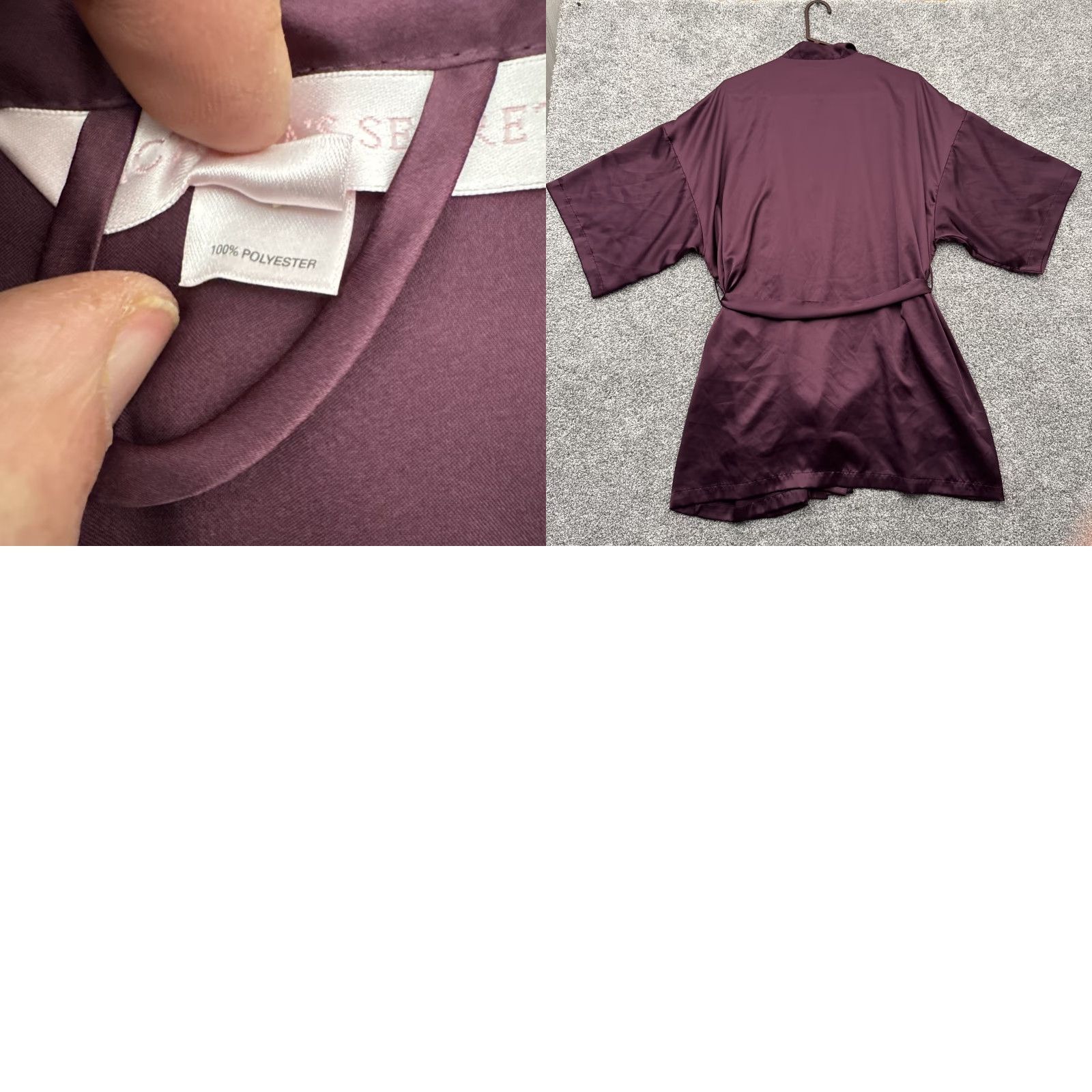 Victoria's Secret Victoria's Secret Robe Womens One Size Satin Kimono V-Neck Tie Short Sleeve Purple 90s Love Y2K Style Women/M Size ONE SIZE - 8 Thumbnail