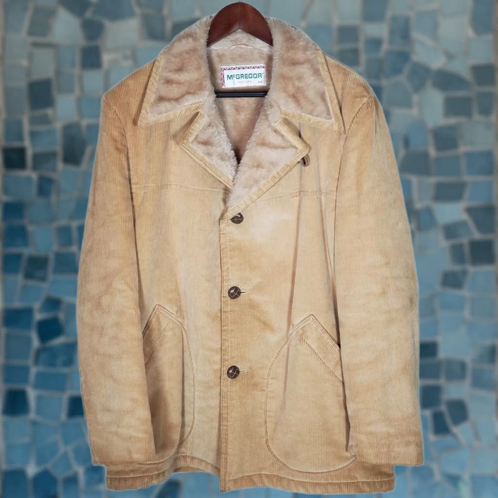 McGregor VTG Mcgregor Corduroy Faux Sherpa Lined Jacket Coat Camel Men's 44 Overcoat Jacket, Casual Western Rancher Style, 1970s, 26 in Pit to Pit, EUC Size US S / EU 44-46 / 1 - 1 Thumbnail