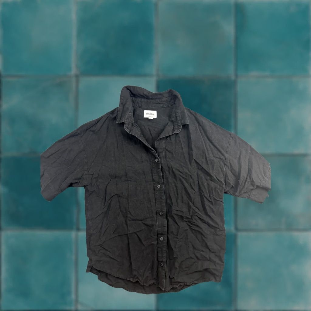 Rhythm Rhythm Shirt Womens Small Black Collared Short Sleeve Button Front Relaxed Top Size S / US 4 / IT 40 - 1 Thumbnail