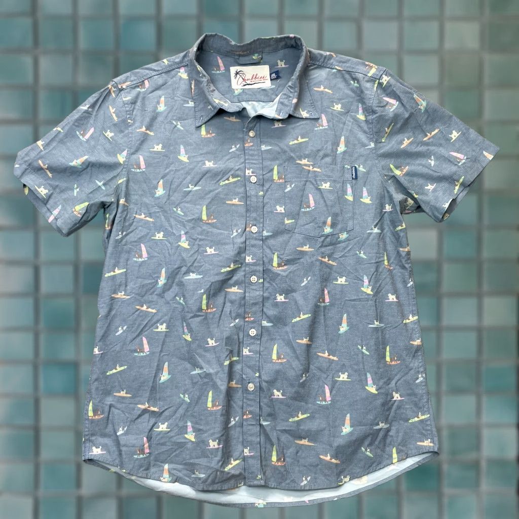 Chubbies Chubbies Shirt Mens L Gray Dogs On Surfboard And Sailboats Hawaiian Beach Casual Travel Button-Up Short Sleeve Collared 40 in Chest Regular Size US L / EU 52-54 / 3 - 1 Thumbnail