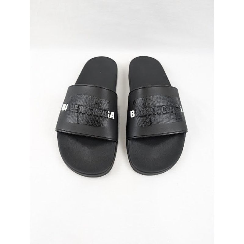 Balenciaga o1rshd1 Pool Logo Slides in Black/White Size US 12 / EU 45 - 15 Thumbnail
