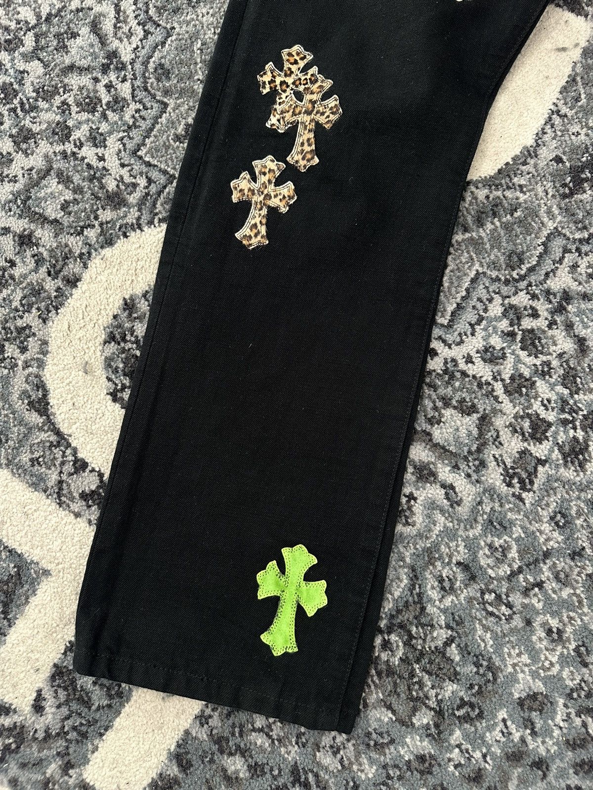 Chrome Hearts Chrome Hearts Black Cheetah Lime Cross Patch Jeans Size US 34 / EU 50 - 4 Thumbnail