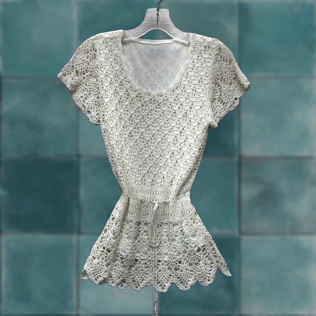 Vintage VINTAGE Y2K Crochet Knit Top White Small Boho Bohemian Cottagecore Prairie Shirt S White M. Nicole Womens Size S / US 4 / IT 40 - 1 Thumbnail