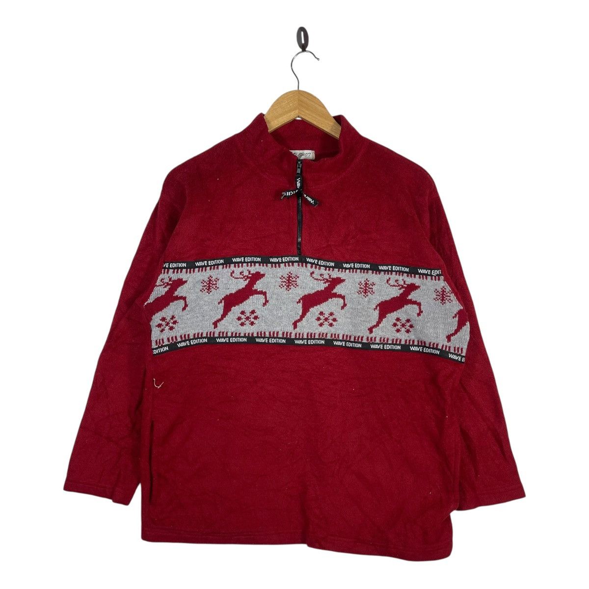 Vintage Wave Edition Knitwear Reindeer Pattern Half Zip Fleece Size US L / EU 52-54 / 3 - 1 Thumbnail