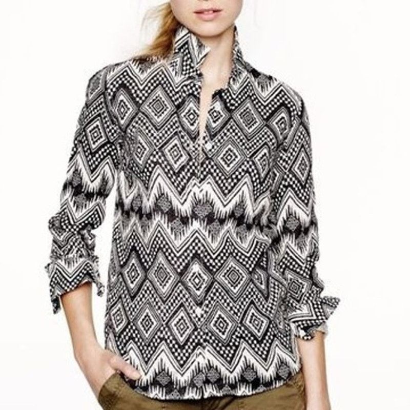 J.Crew J. Crew Women Diamond Ikat Linen Shirt 8 Southwestern Tribal Size M / US 6-8 / IT 42-44 - 1 Thumbnail