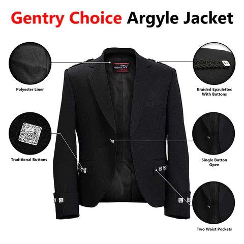 Handmade × Other Argyle Black Jacket & Vest Scottish Formal Outfit M Size US M / EU 48-50 / 2 - 5 Thumbnail