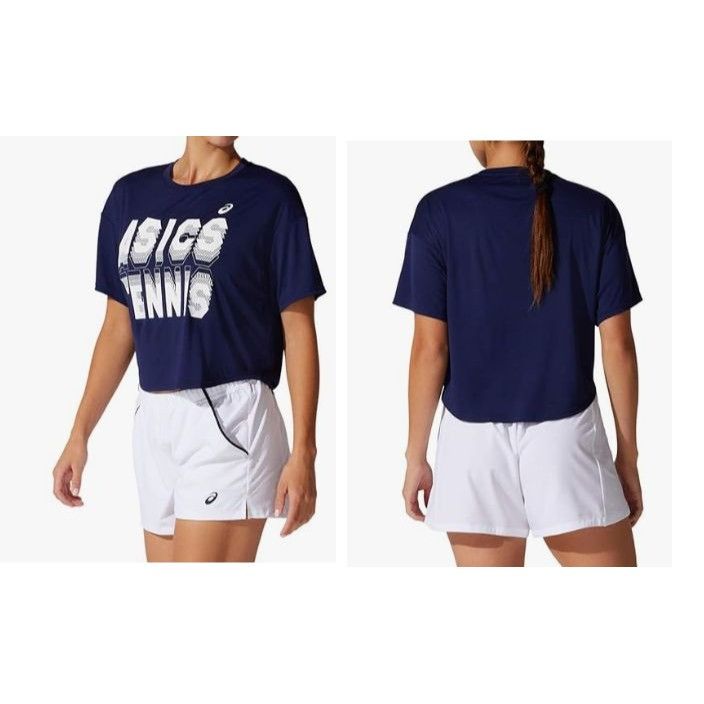 Asics ASICS Women's Court Graphic Cropped Tennis Tee, Navy, S Size S / US 4 / IT 40 - 1 Thumbnail